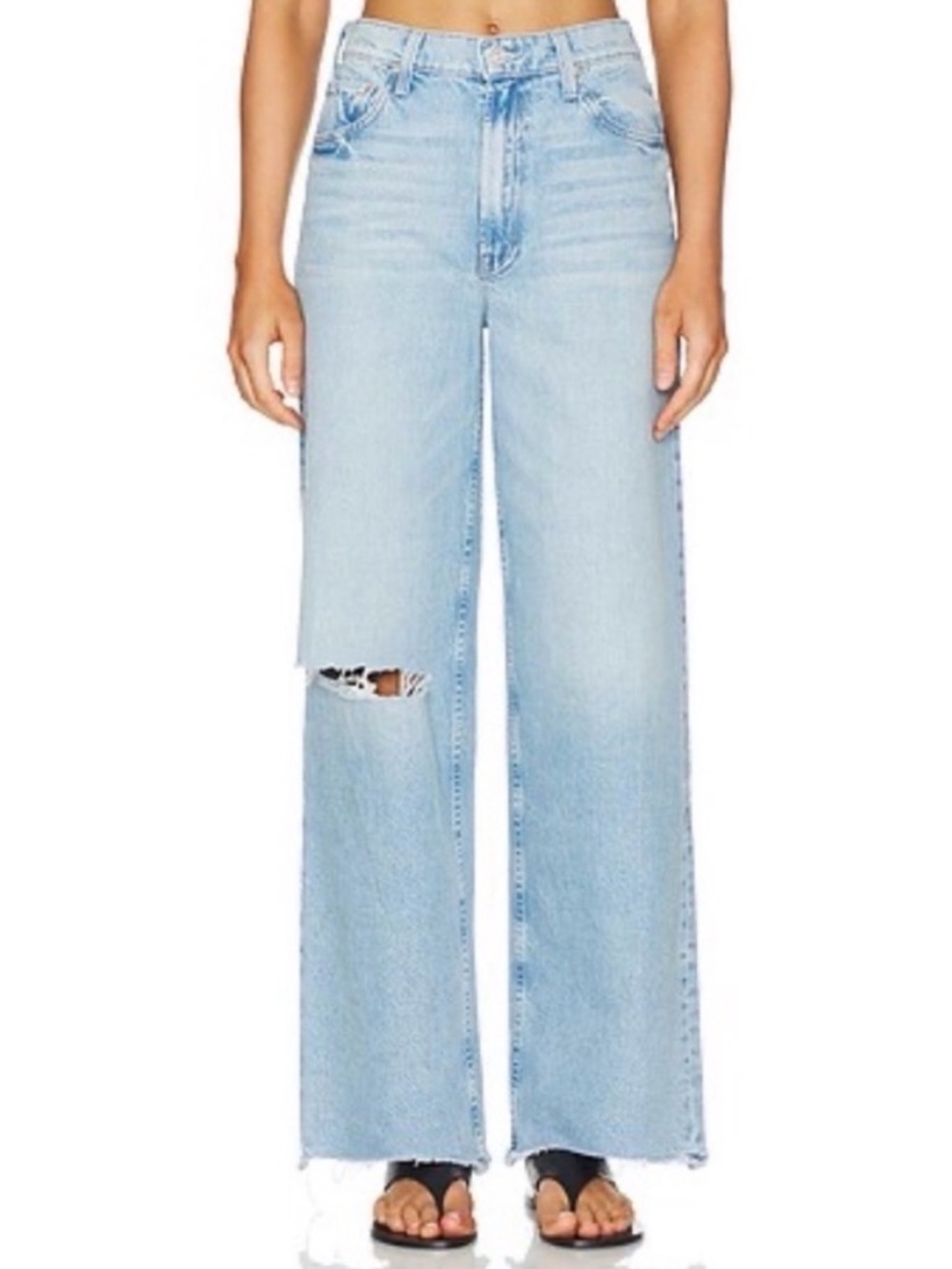 MOTHER Spinner Zip Sneak Chew High Waist Distressed Wide Leg Jean